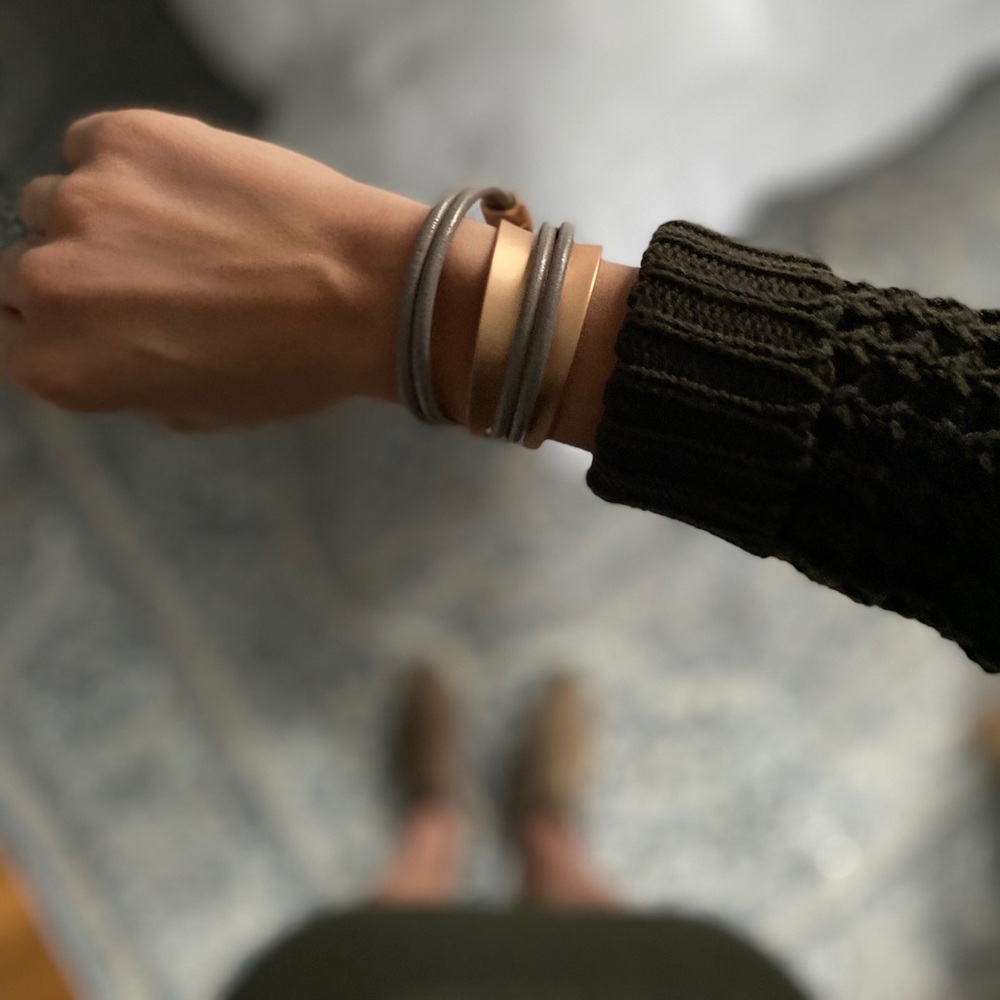 Gray Leather and Gold Wrap Bracelet